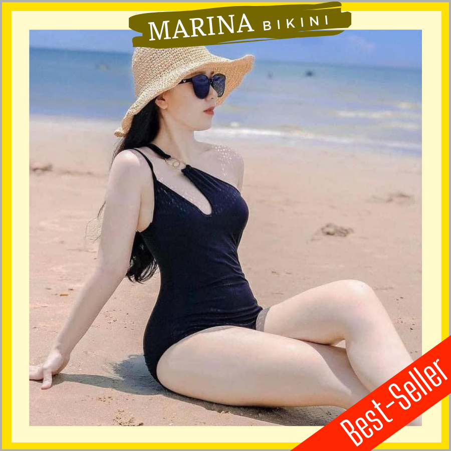 Bikini đi biển đồ bơi nữ set đi biển liền thân chéo vai sang chảnh MARINA020