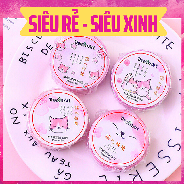 Washi Tape - Bằng Kéo Trang trí hình Mèo siêu đáng yêu