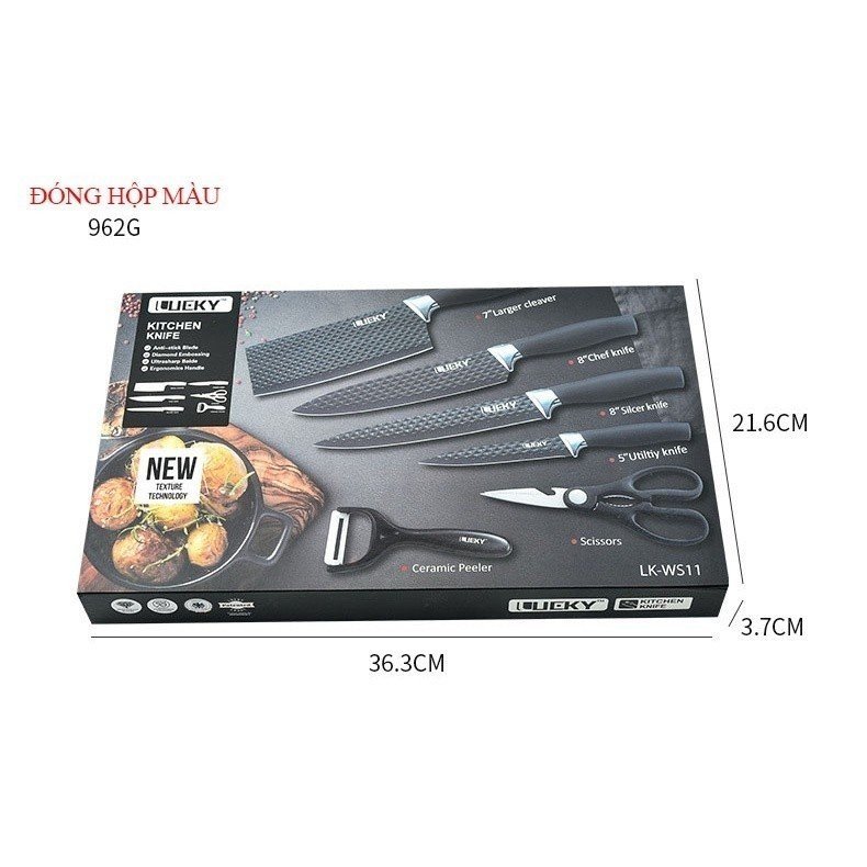 Bộ dao nhà bếp 6 món lucky-lk-ws11 kim cương không gỉ - chống dính