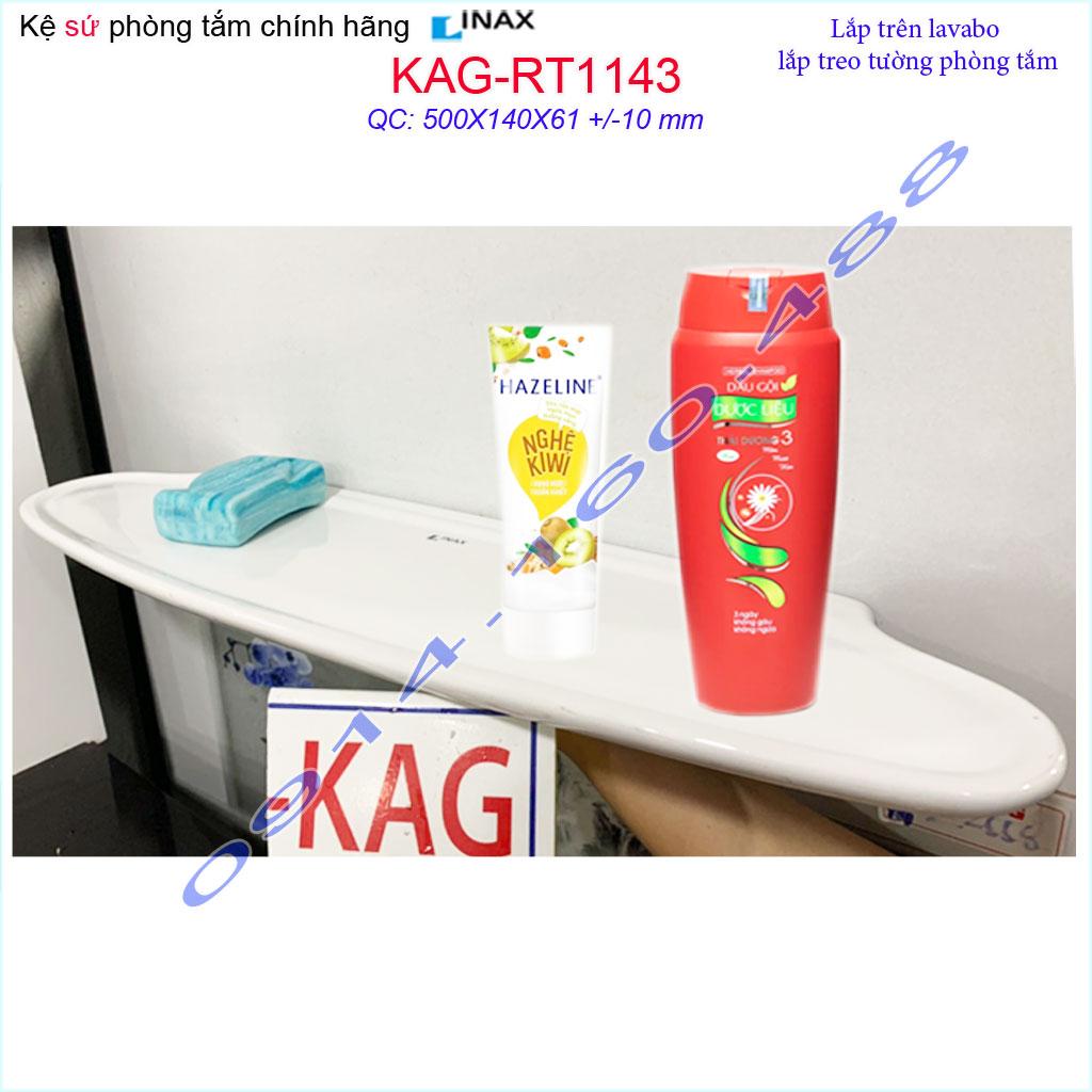 Kệ sứ LInax KAG-RT1143, kệ dưới gương đựng xà phòng nhà tắm cao cấp chính hãng sứ trắng tinh dễ vệ sinh sang trong sạch sẽ