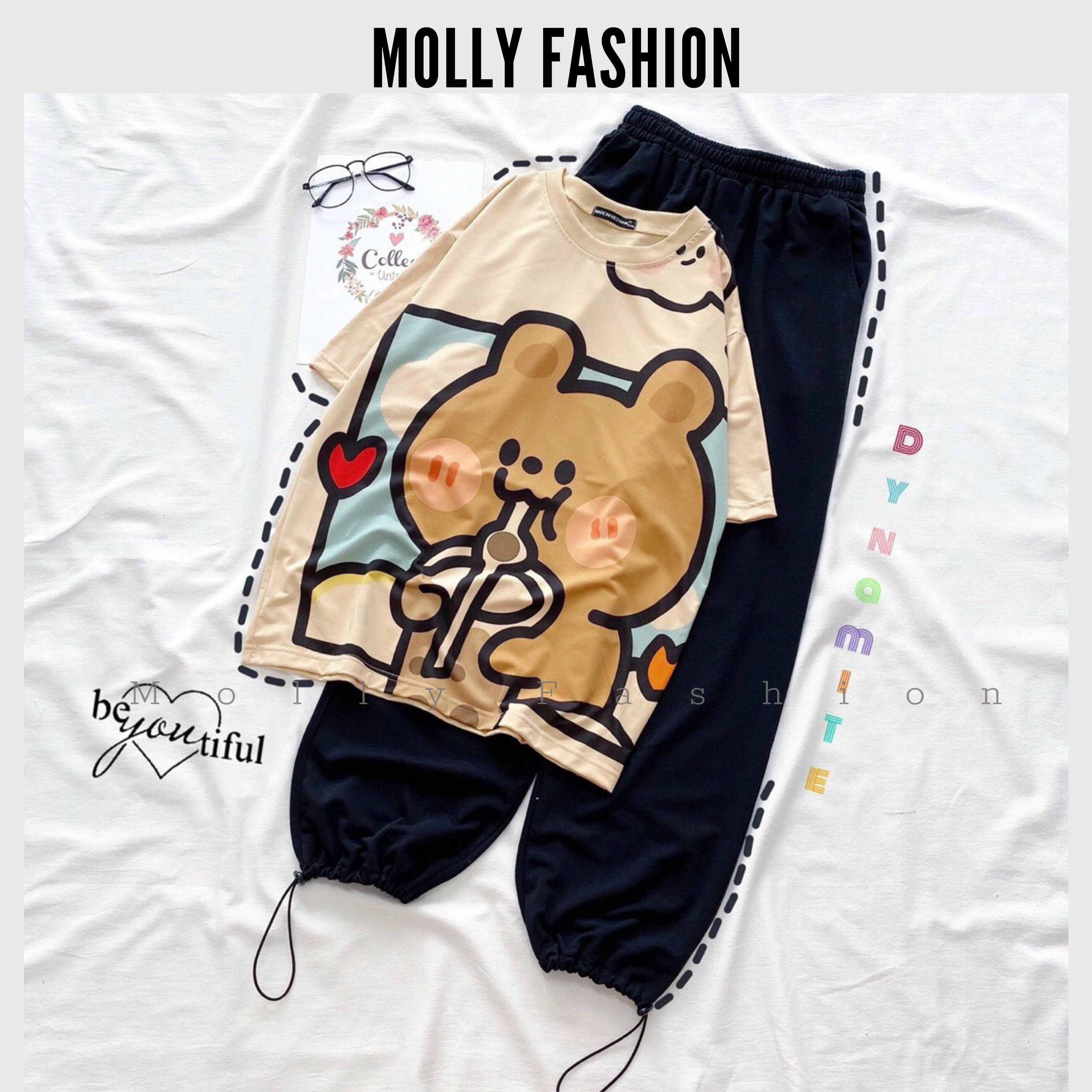 Set đồ bộ quần dài JOGGER TRƠN RÚT NHIỀU MẪU ❤️ Bộ hoạt hình form rộng Freesize Unisex nam nữ Molly Fashion
