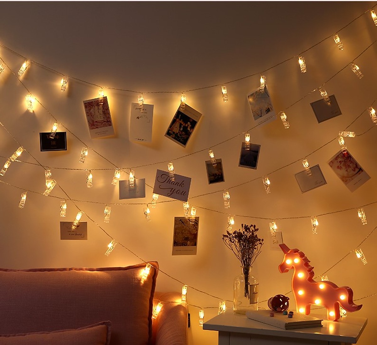 Dây Đèn led Kẹp Ảnh Trang Trí  Dùng Pin dài 1.5m 10 đèn