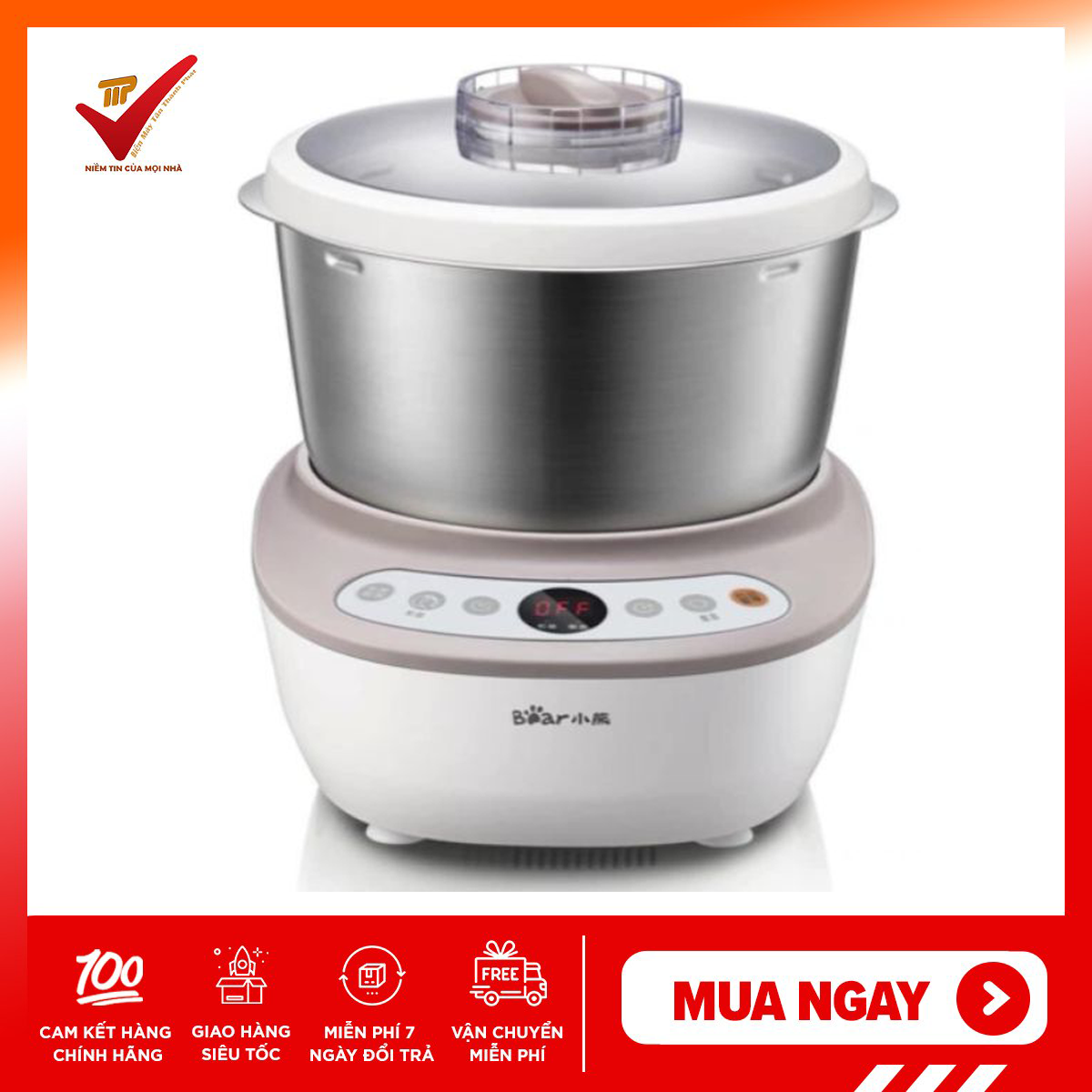 [Voucher 7% Max 800K] Máy nhồi bột bear 5L, máy nhào bột, máy trộn bột làm bánh Bear 5L HMJ-A50B1