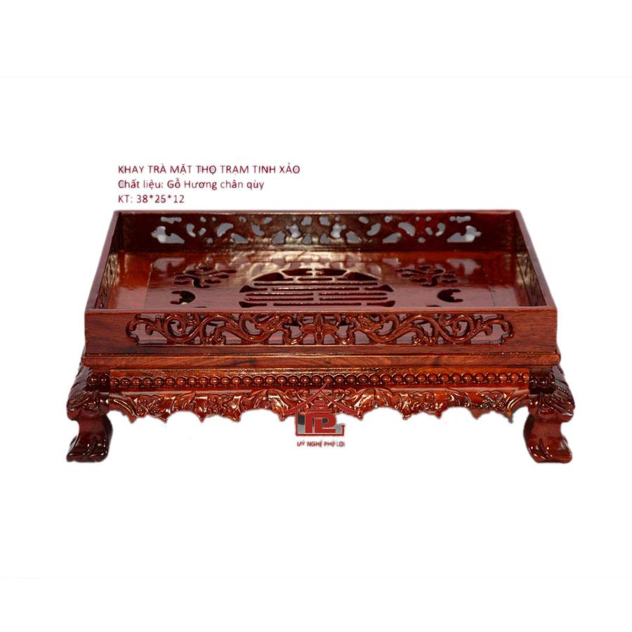 Khay trà trạm thọ loại nhỏ gỗ hương