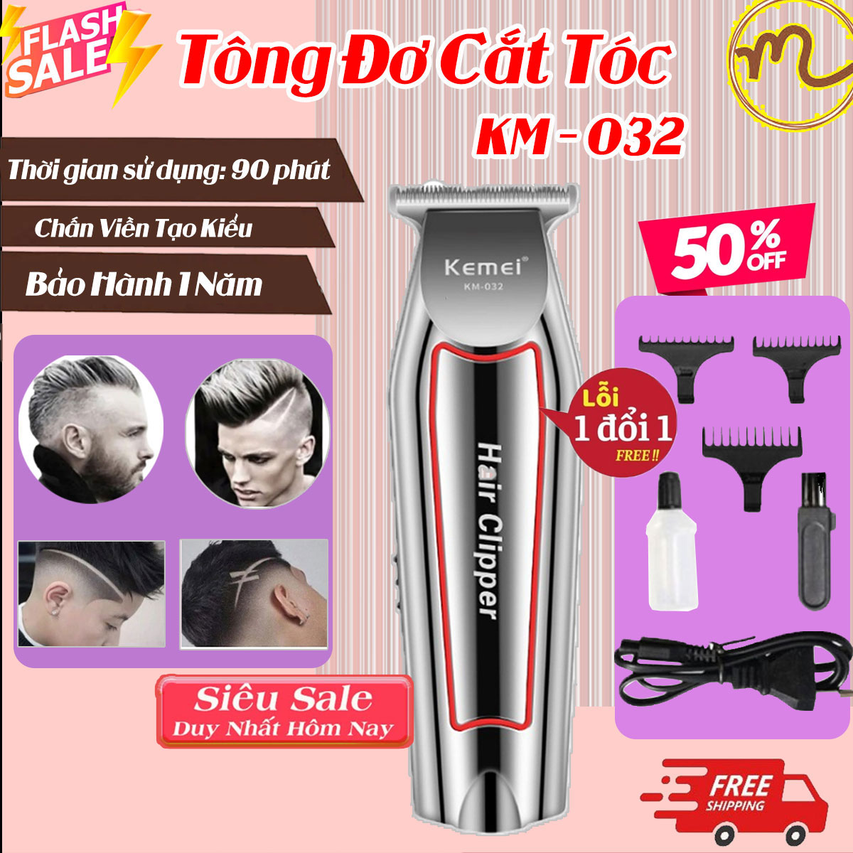 Tông Đơ Cắt Tóc, Tông Đơ Chấn Viền KM-032, Tông Đơ Cắt Tóc Chuyên Ngiệp, Tông Đơ Hớt Tóc, Tông Đơ Cắt Tóc Gia Đình, Trẻ Em Chính Hãng Giá Siêu Rẻ.