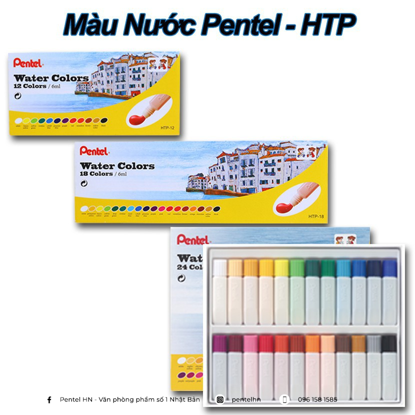 Màu nước dạng tuýp pentel water color htp - 12 màu/18 màu/24 màu