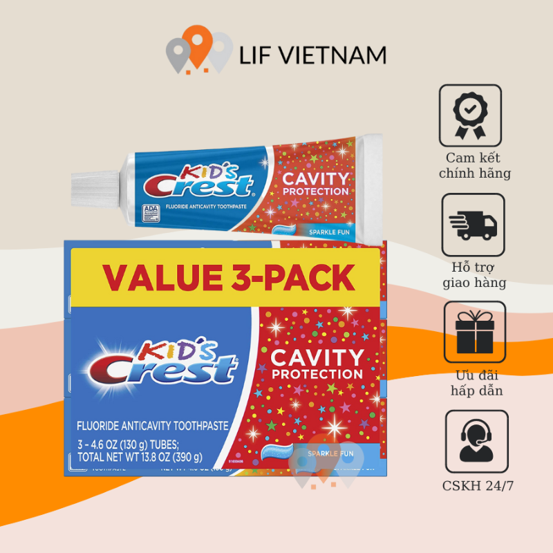 Kem đánh răng trẻ em vị trái cây crest kid's mỹ 130g ngăn ngừa sâu răng