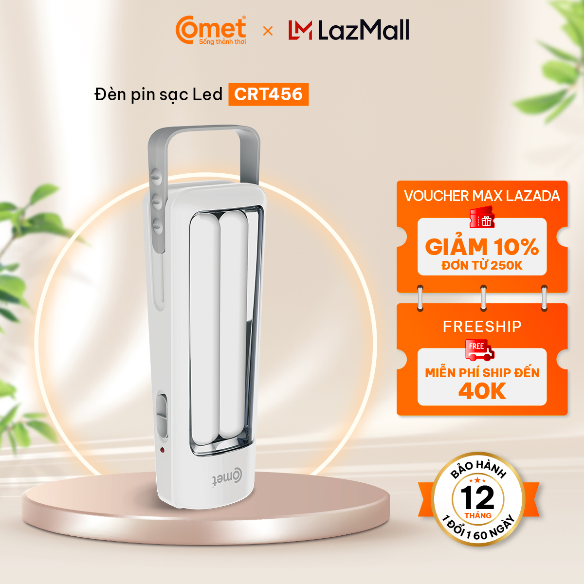 Đèn pin sạc led COMET CRT456 6W (đèn pin 2W + Đèn sạc 4W) - Hàng Chính Hãng