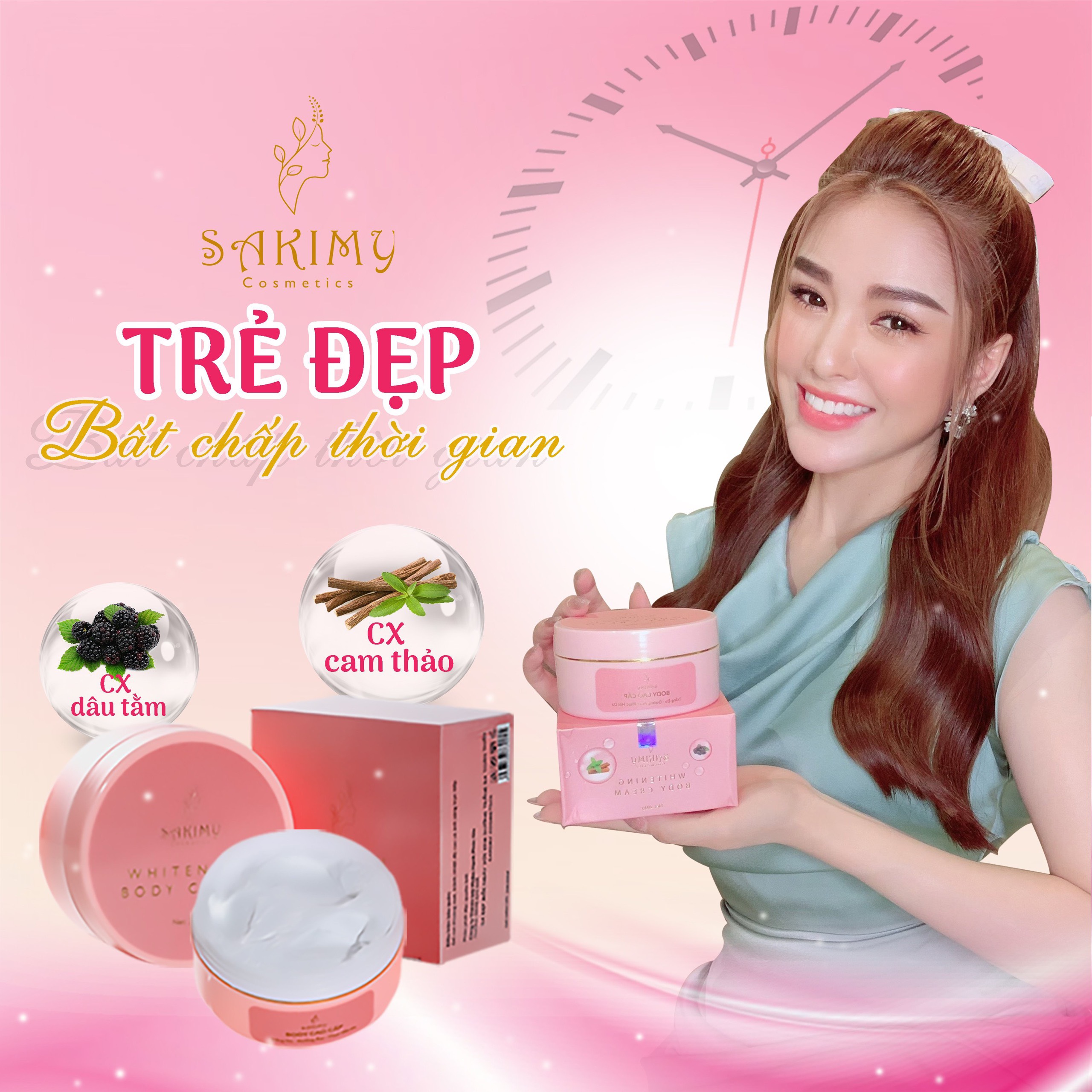 Kem body trắng da SAKIMY 200g Mua 3 hộp giá chỉ 390k  tặng thêm 3 chai serum và 10 bàn chải ( chính hãng ) miễn ship toàn quốc.