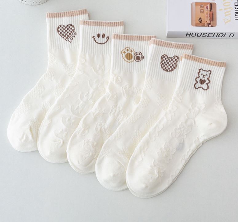Set 5 đôi tất vớ nữ cao cổ mix gấu caro siêu hot