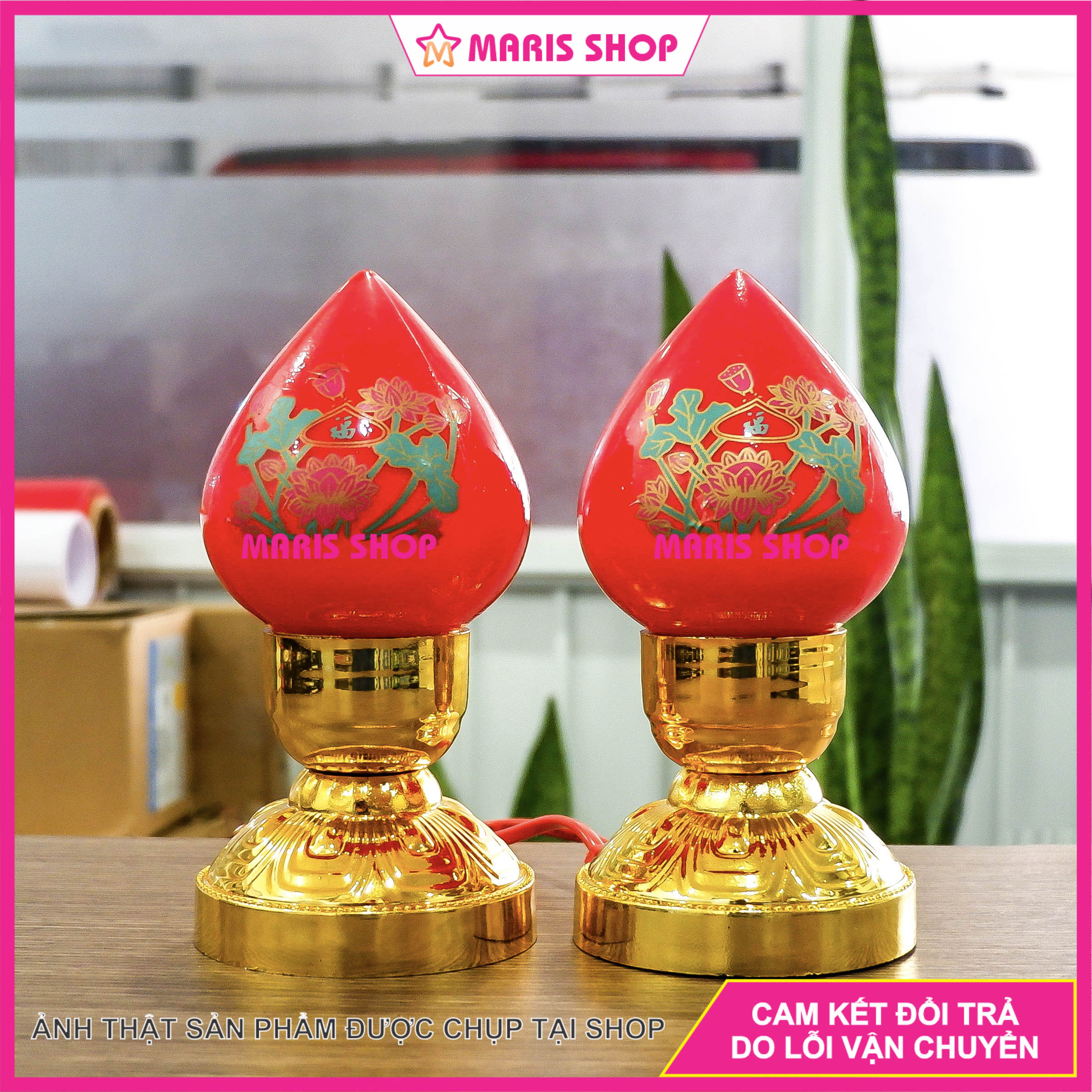 Một cặp đèn thờ trái đào bằng thủy tinh để bàn thờ Phật, gia tiên, ông bà, đèn để bàn thờ đẹp [MR-DA01]
