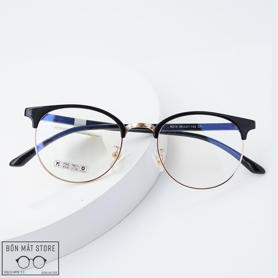 [HCM]Gọng Kính Cận Tròn Nửa Viền Clubmaster-Tặng Khăn Hộp