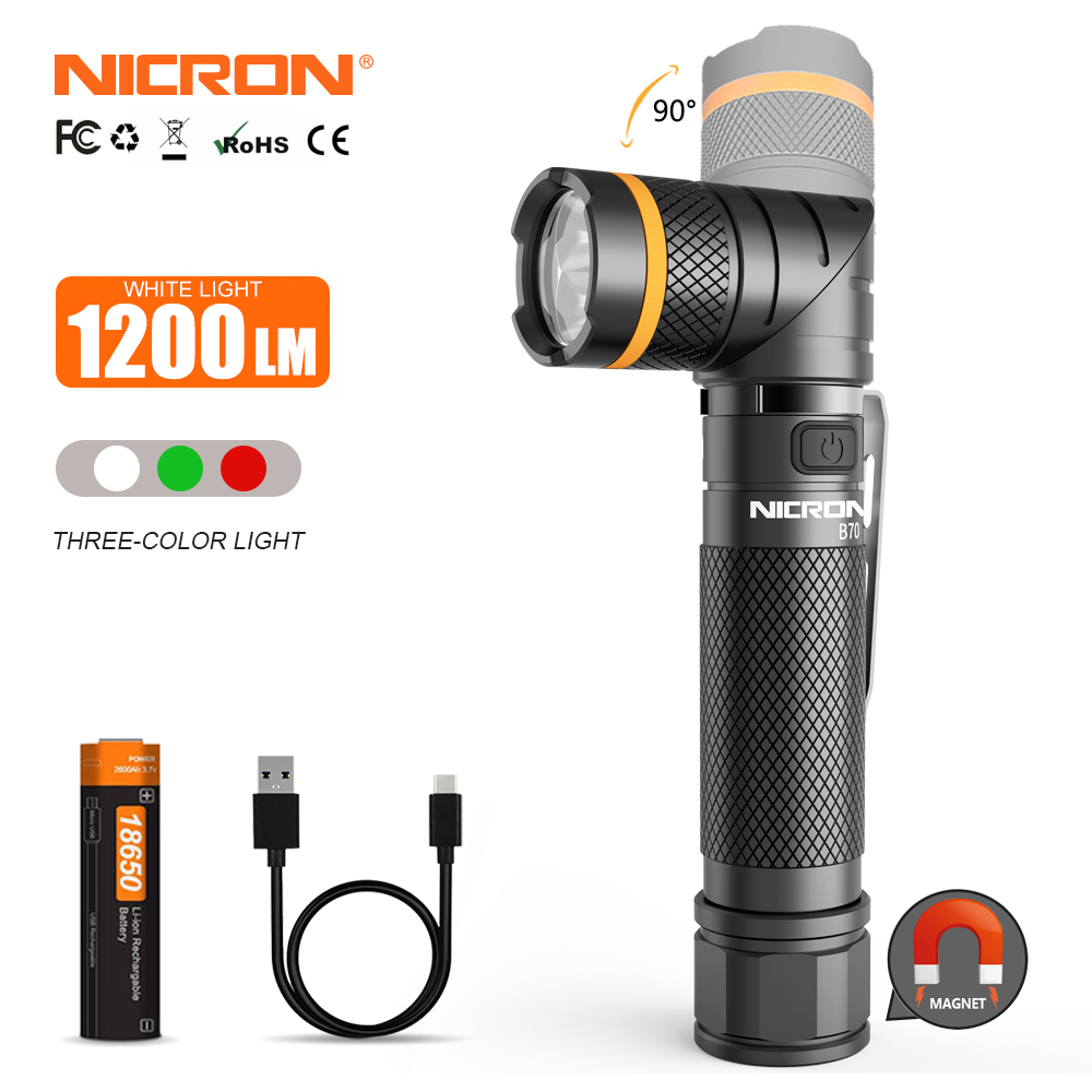 Nicorn B70 / B70 Cộng với đèn pin 1200lumen độ sáng cao với 90 độ đầu đèn pin đen/ngụy trang chống thấm đèn pin LED Corner Light B70 / B70Plus