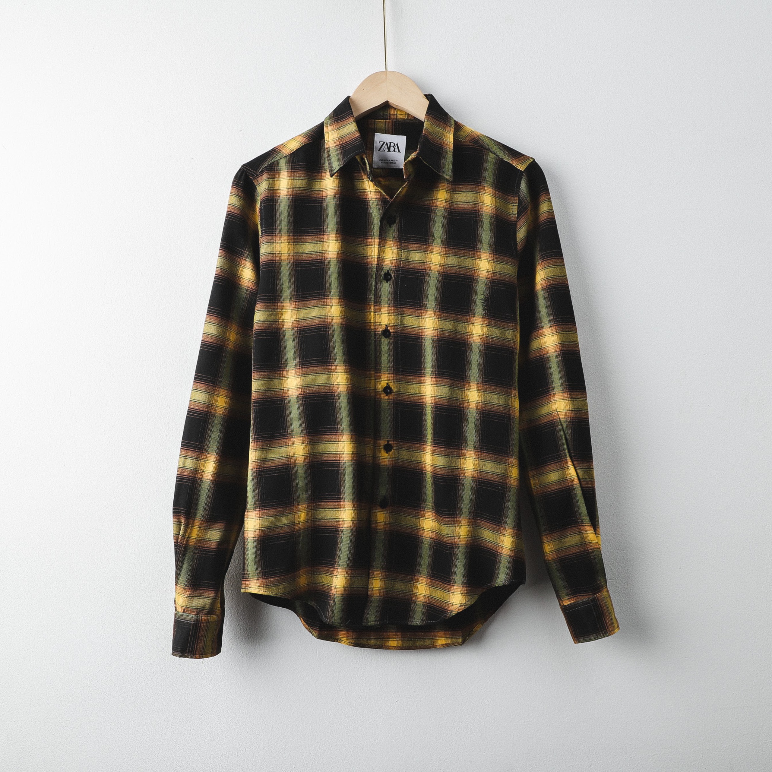 Áo sơ mi nam dài tay ZARA caro VÀNG ĐEN vải Dạ Mỏng cao cấp - Phong Cách Thời Trang