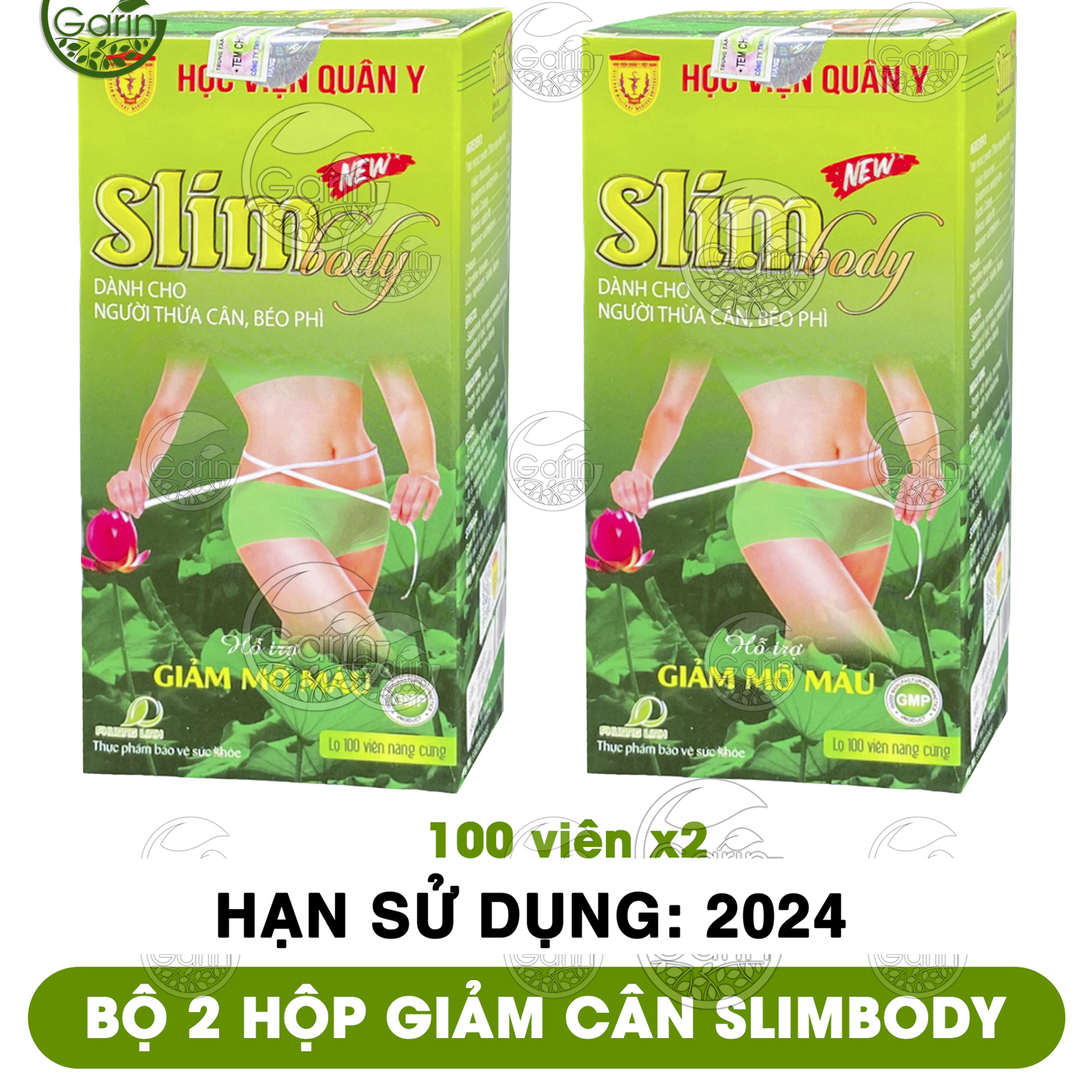 Bộ 2 hộp viên uống giảm cân slim body slimbody Học Viện Quân Y 100 viên x2 dành cho người cơ địa khó giảm Học Viện Quân Y Việt Nam