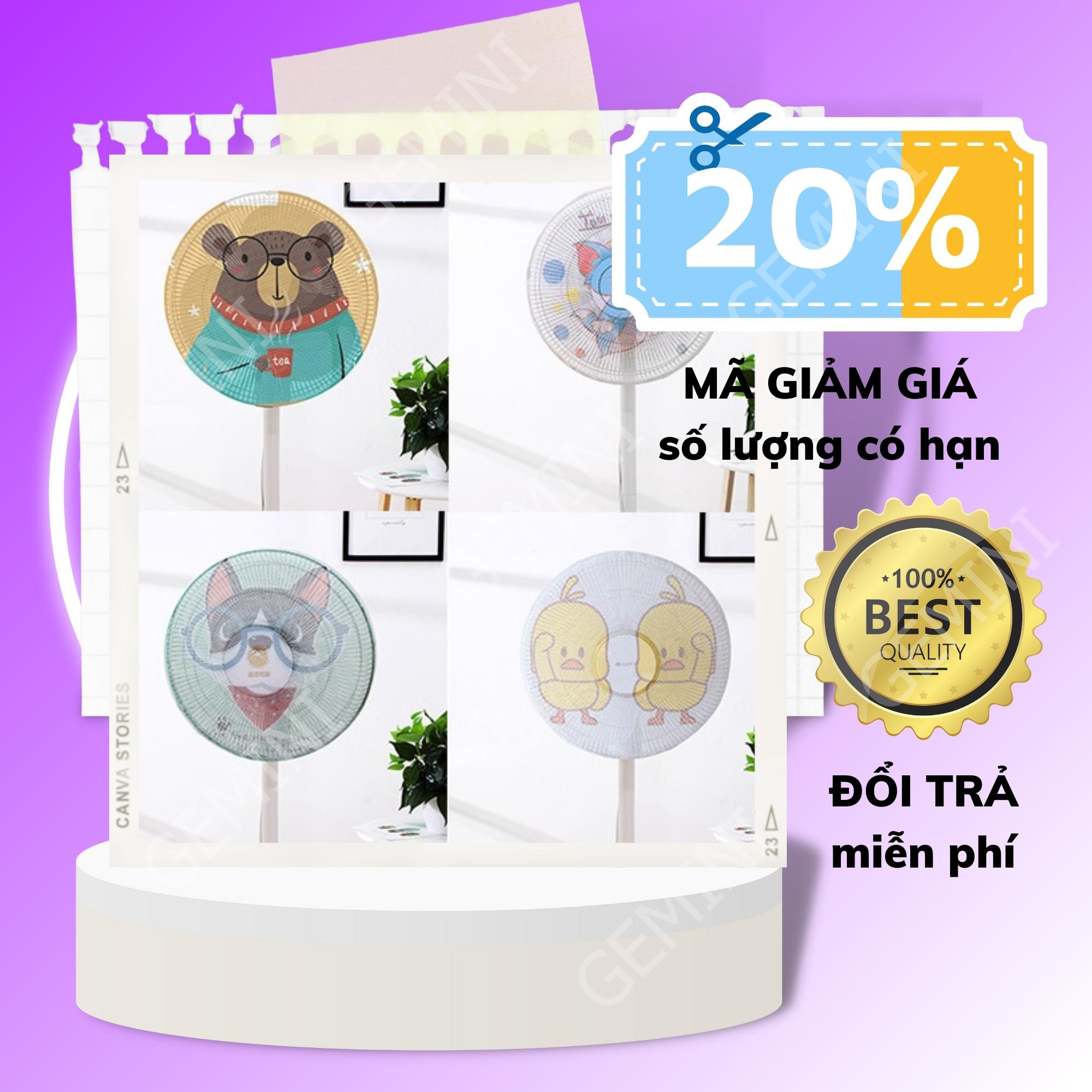 Lưới Vải Bọc Lồng Quạt Máy Có Dây Rút An Toàn Cho Bé Mẫu Hoạt Hình Dễ Thương LBQ GEMINI SHOP