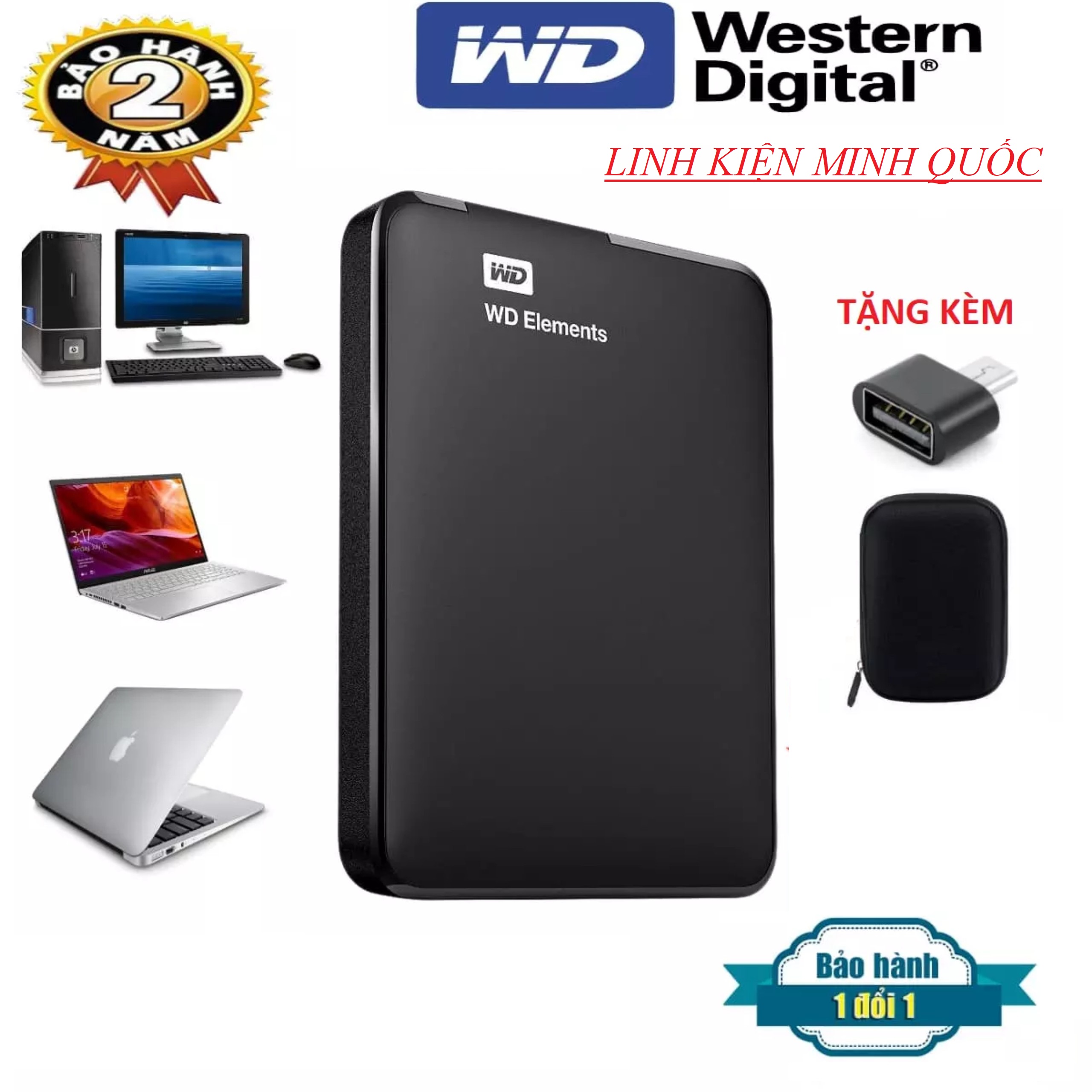 [HCM]Ổ CỨNG DI ĐỘNG  WD ELEMENT 1TB - BẢO HÀNH 24 THÁNG - tặng túi chống sôc