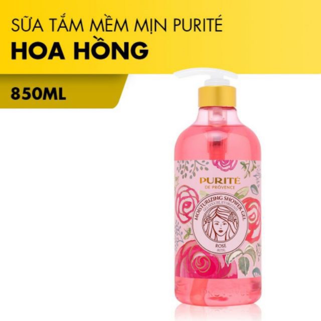 Sữa tắm sáng mịn Purité hoa hồng 850ml