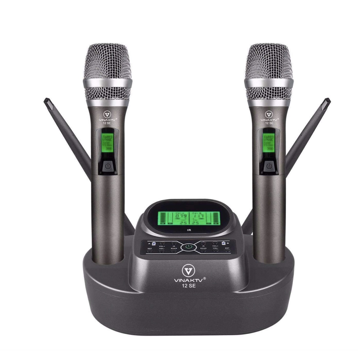 Micro cao cấp VinaKTV 12SE - Sử dụng pin sạc theo máy, cảm biến gia tốc, tự ngắt
