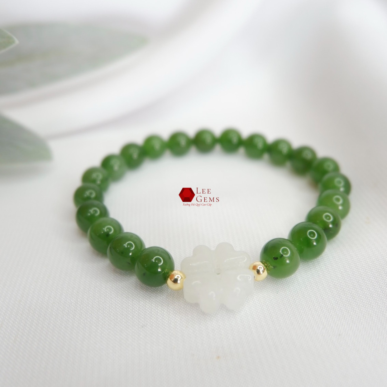 Vòng Tay Ngọc Bích Nephrite Tự Nhiên Kết Hợp Charm Bạch Ngọc Cực Xinh, Dành cho Nữ Mệnh Hoả - Mộc