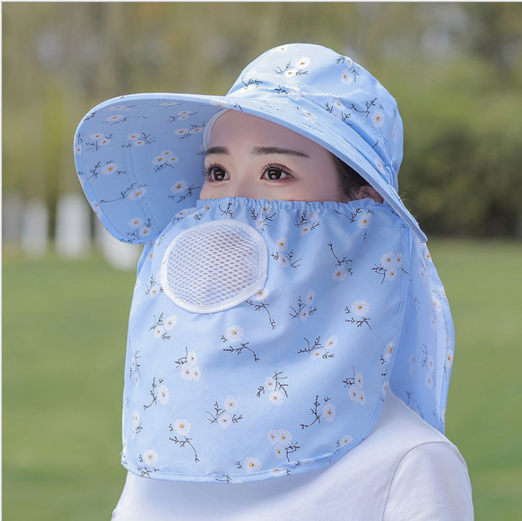 Mũ Chống Nắng Kèm Khẩu Trang 2 Lớp Cotton Cho Nữ, Chống Tia UV Mũ Có Nắp Che Mặt Cổ Có Thể Tháo Rời Mũ Lưỡi Trai vành to, rộng đảm bảo chống nắng tuyệt đối