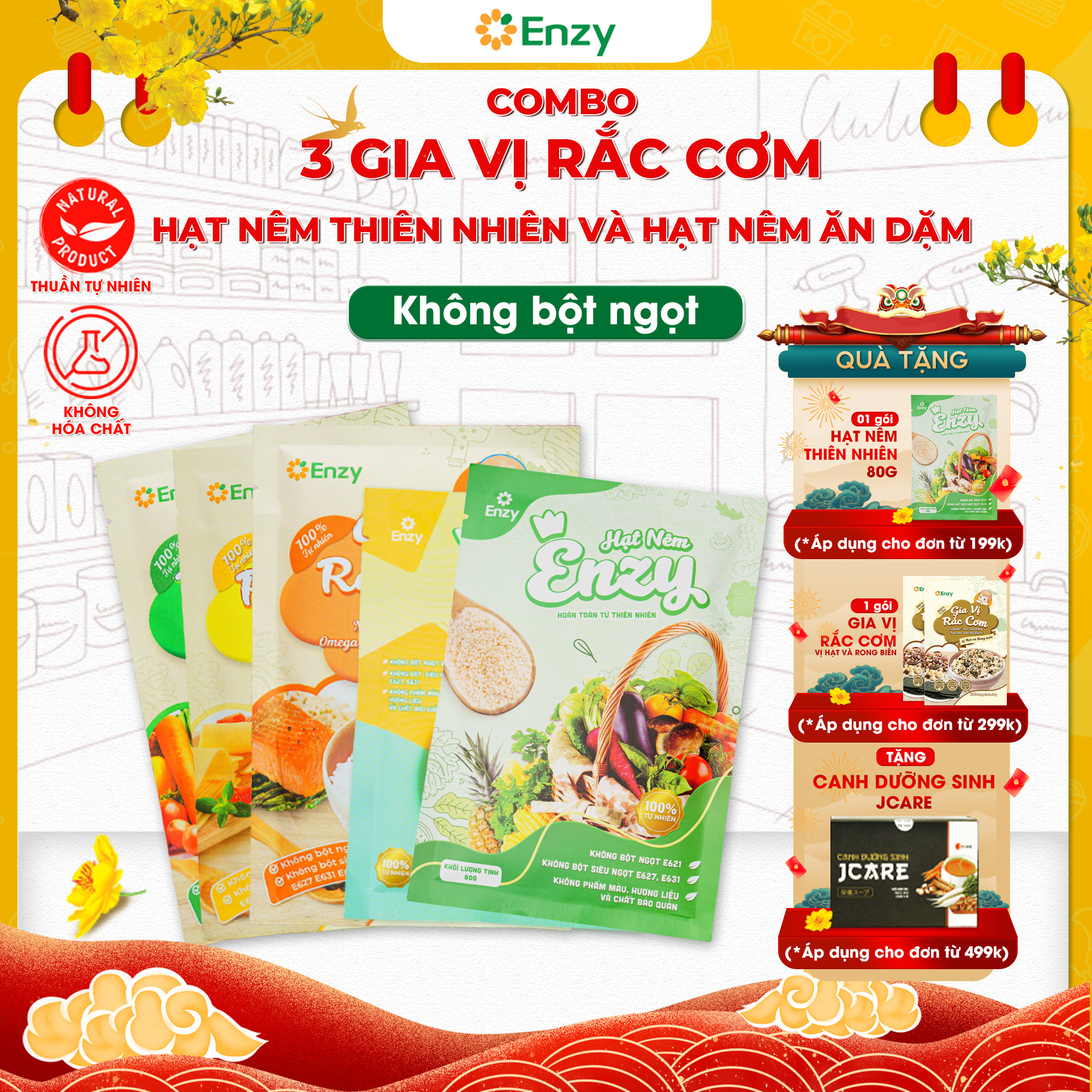 Combo 3 gói gia vị, 1 gói hạt nêm ăn dặm, 1 hạt nêm thuần chay, không bột ngọt thuần tự nhiên