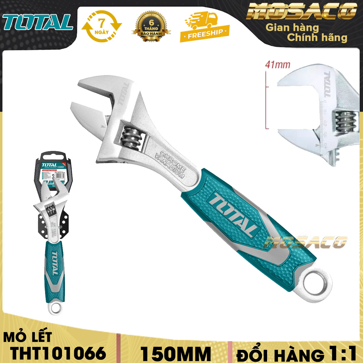 Mỏ lết công cầm tay đa năng total tht101066 6inch -12inch. mỏ lết làm từ thép cr-v siêu cứng chống rỉ điều chỉnh độ mở sữa chữa tháo mở bulong - mosaco