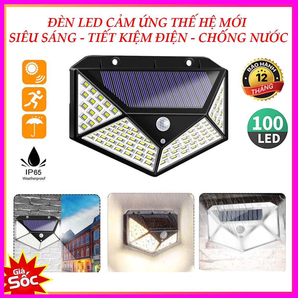Đèn NLMT LED 100 - Đèn NLMT Tích Hợp Cảm Biến Hồng Ngoại - Đèn NLMT Có 3 Chế Độ Sáng - Đèn Trong Sân Vườn, Có Cảm Biến Chống Trộm - Chống Nước Tốt - Đèn Sạc PIN Bằng Năng Lượng Mặt Trời