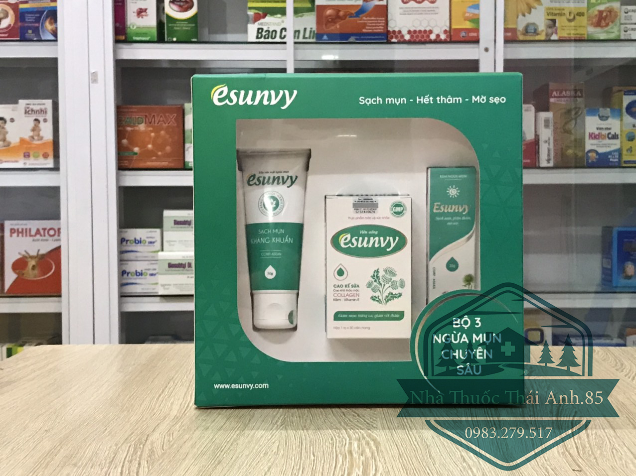 Combo Bộ Sản Phẩm Mụn Esunvy 1 Sữa Rửa Mặt 1 Kem Bôi Mụn 1 Viên Uống