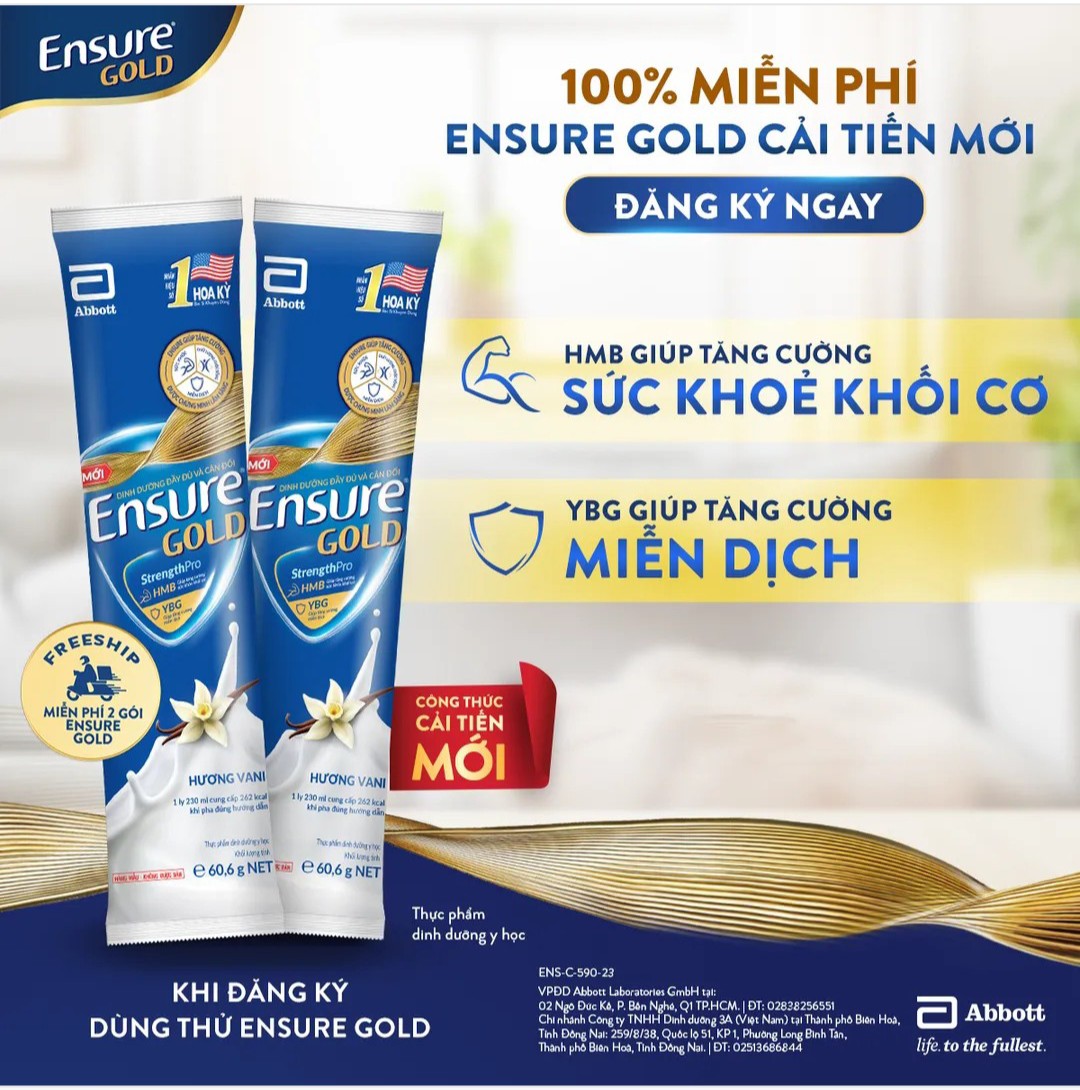 Combo 20 gói sữa bột ensure gold 60,6g vị vani/ hạnh nhân