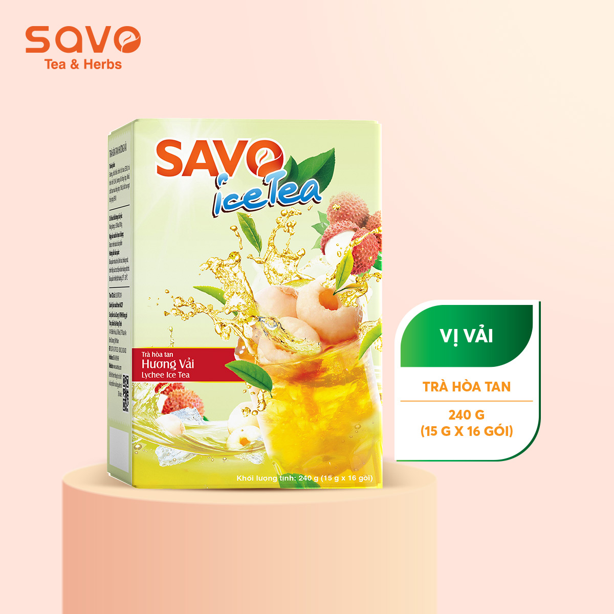 TRÀ SAVO ICE VẢI ( LYCHEE ICE TEA ) - Hộp 16 gói x 15gr
