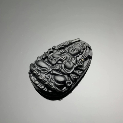 Mặt dây chuyền Phật Bản Mệnh Thiên Thủ Thiên Nhãn đá tư nhiên obsidian đen