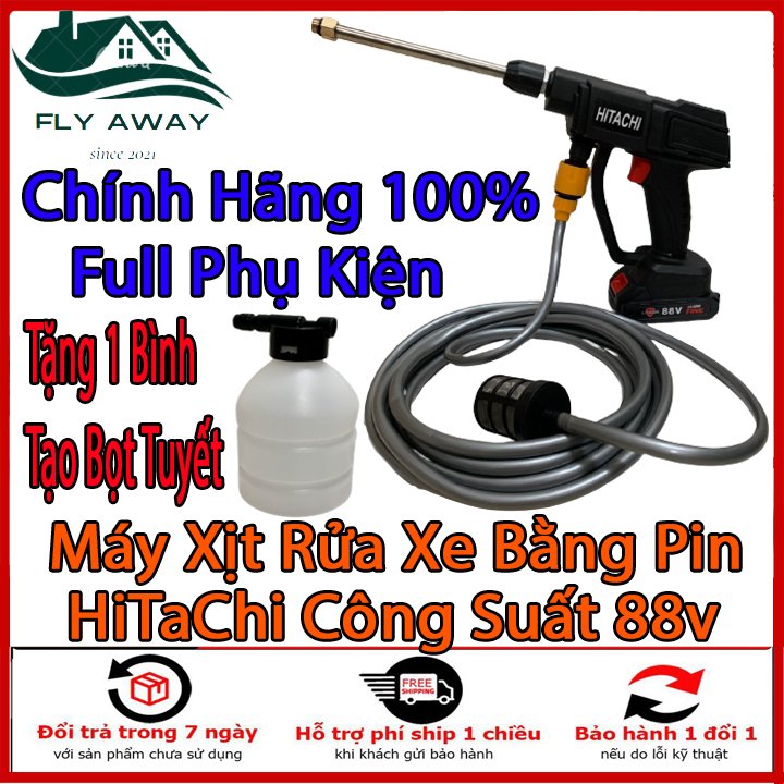 Máy Xịt Rửa Xe Bằng Pin 3 Chế Độ Chính Hãng Hitachi Cực Mạnh Pin Công Suất 88V Mạnh Như Ghim Điện Trục Tiếp . Tặng Kèm Bình Xịt Bọt Tuyết. Bảo hành 12 tháng.