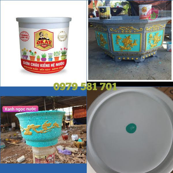 Sơn chậu kiểng màu xanh ngọc lon 1kg hệ nước