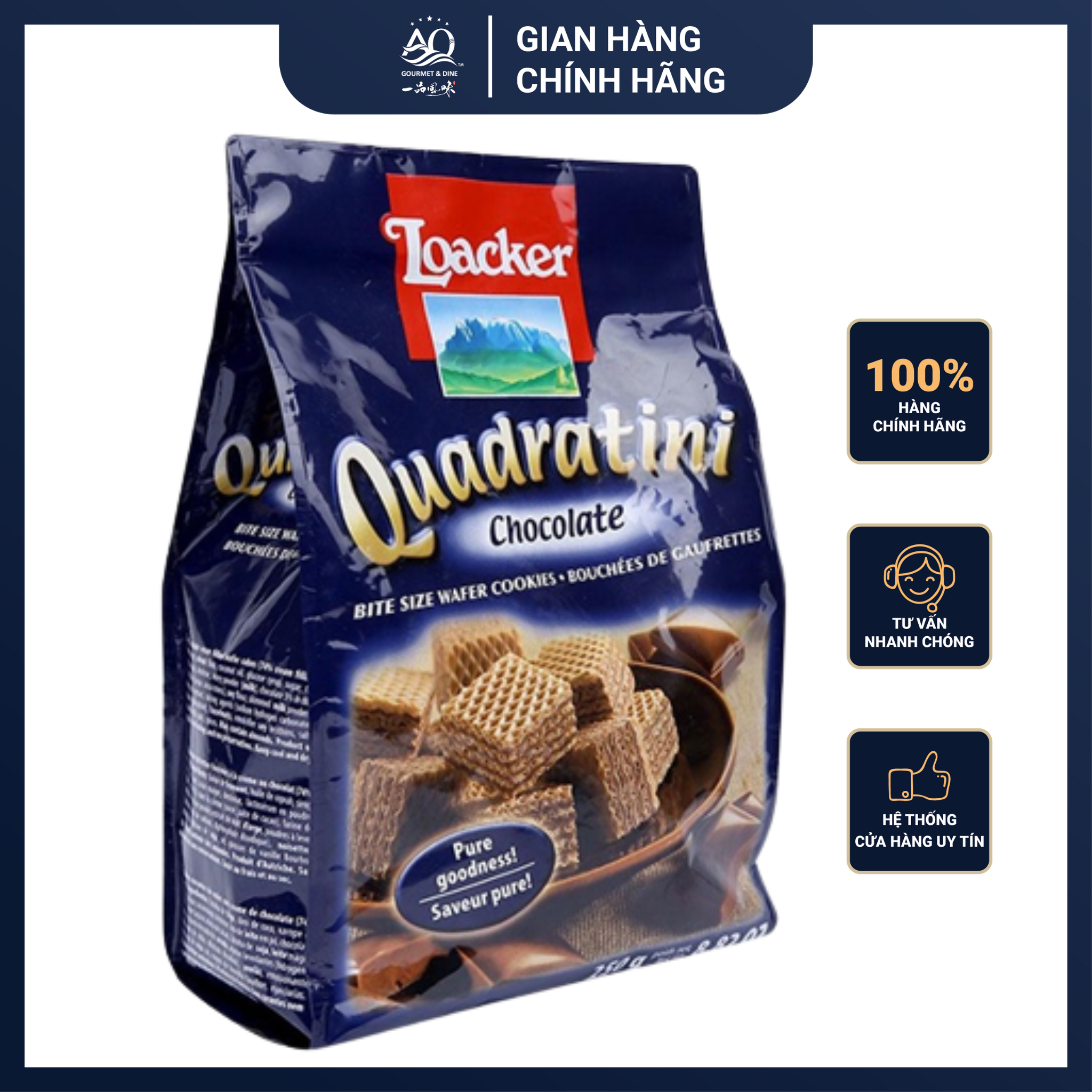 Bánh xốp Loacker Quadratini Chocolate 250g- Nhập khẩu Ý