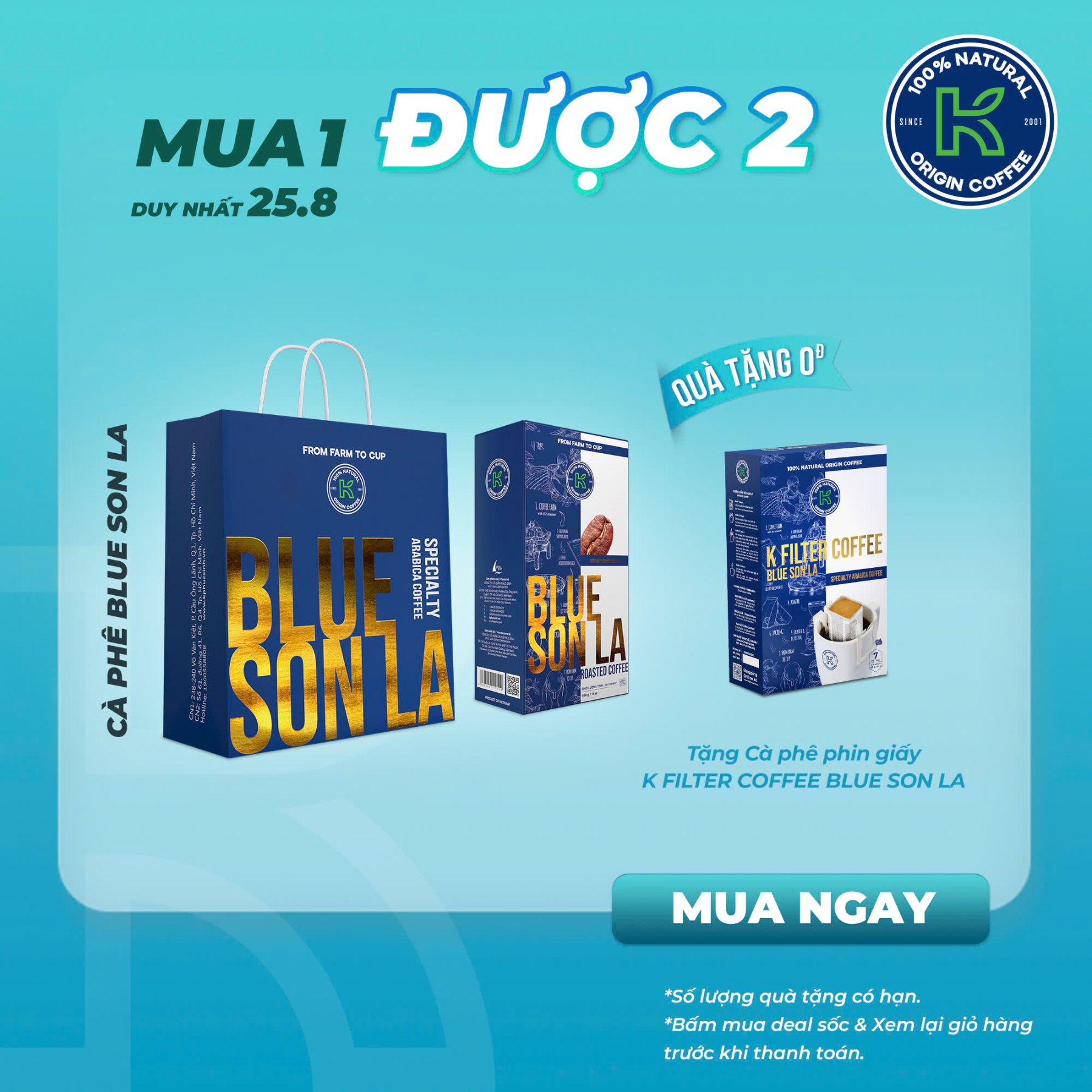 Cà Phê Đặc Sản Blue Son La - Rang Xay Nguyên Chất 100% Arabica - K Coffee - Đậm Vị 454g