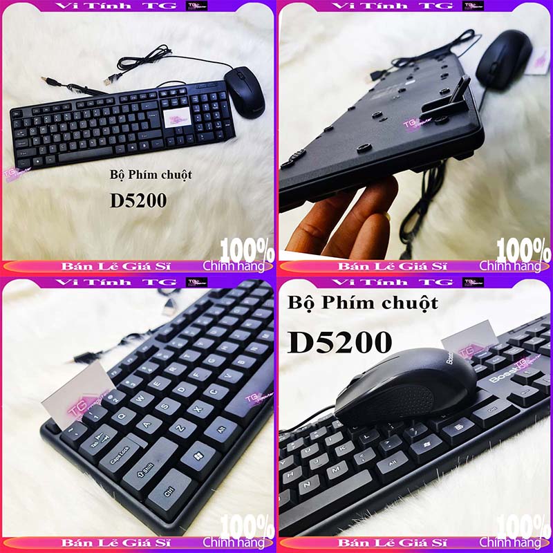 Combo bàn phím chuột có dây giá rẻ màu đen vttg bosston d5300/s6600/dd5200