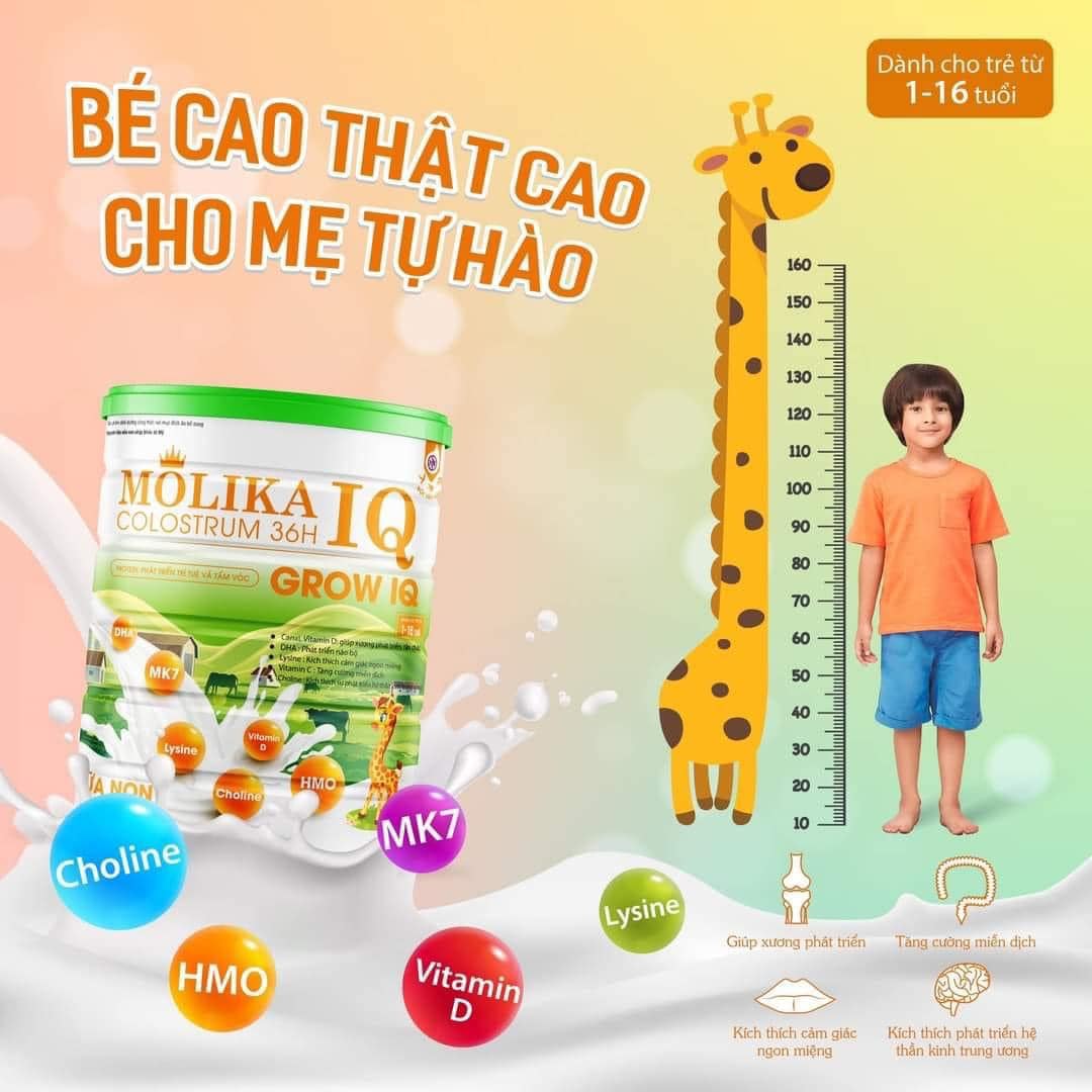 Sữa bột Molika IQ Grow dành cho trẻ từ 1 - 16 tuổi.