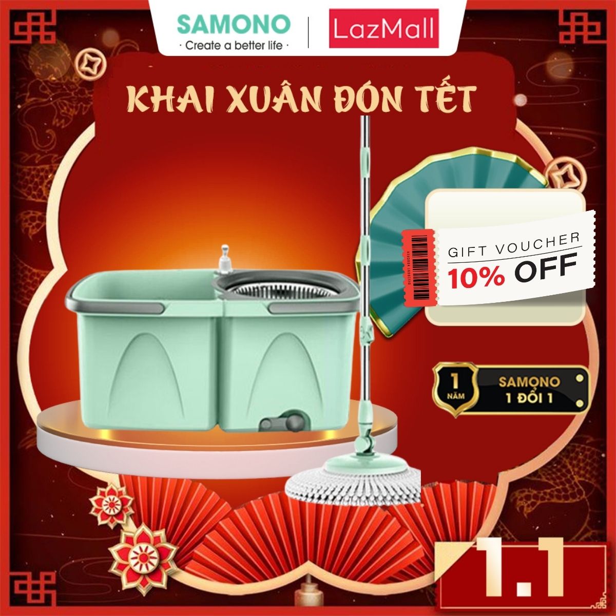 Bộ lau nhà 2 ngăn tách rời cây lau xoay 360 độ, lau mọi ngóc ngách sàn nhà, lau khô lau ướt, thông minh tiện lợi không mệt BCT706