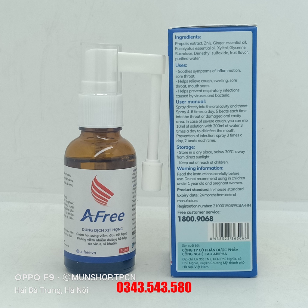 Xịt họng afree - giảm ho, sưng viêm, đau rát họng