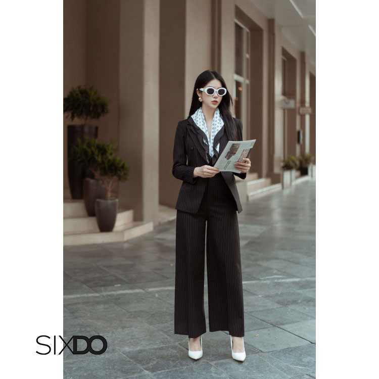 Áo vest nữ kẻ sọc SIXDO (Black Stripe Double Breasted Woven Vest)