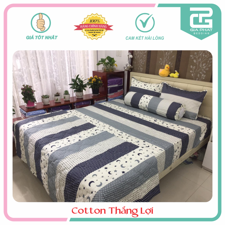 Bộ ga gối Thắng lợi {4 món} Cotton 100% hàng chuẩn có in logo họa tiết
