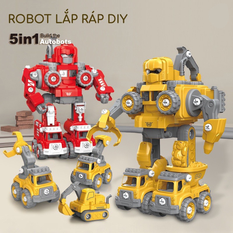 Bộ robot biến hình 5in1 - Ghép xe công trình biến hình robot tanker