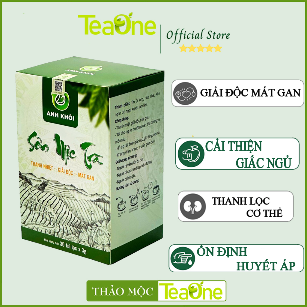 Trà thảo mộc sơn mộc trà hộp 30 túi lọc, thanh nhiệt, mát gan, đẹp da