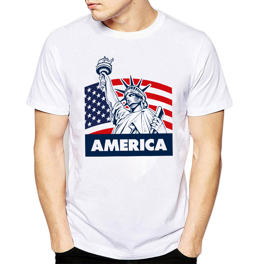 Áo thun nam in hình Cờ Mỹ Nữ thần tự do độc đáo - Cotton Thái M1076