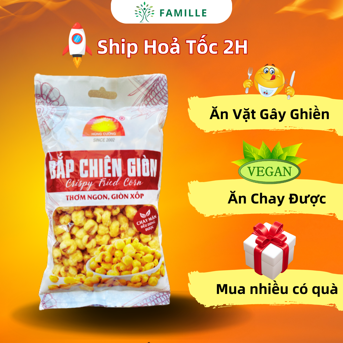 Bắp Chiên Giòn 100g | Ngô Cay | Ăn Chay Được | Đồ Ăn Vặt | Ngô Nếp Sấy Giòn | Bắp Chiên Hùng Cường | Ngô Sấy |