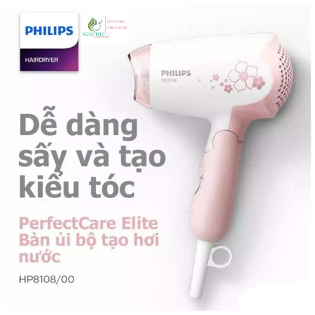 Máy sấy tóc cầm tay philips 2 tốc độ 1000w hp8108/00 - tay cầm có thể gập- hàng phân phối chính hãng