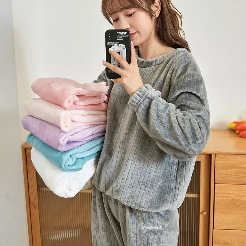 Bộ đồ ngủ lông tăm cradin freesize , bộ nỉ bông tăm giữ nhiệt mặc nhà siêu ấm