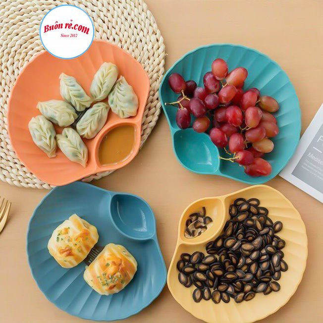 Sét 4 đĩa để bàn hình sò dercor màu sắc bắt mắt siêu xinh - set 4 đĩa hình vỏ sò mẫu mới nhất,có ngăn gia vị