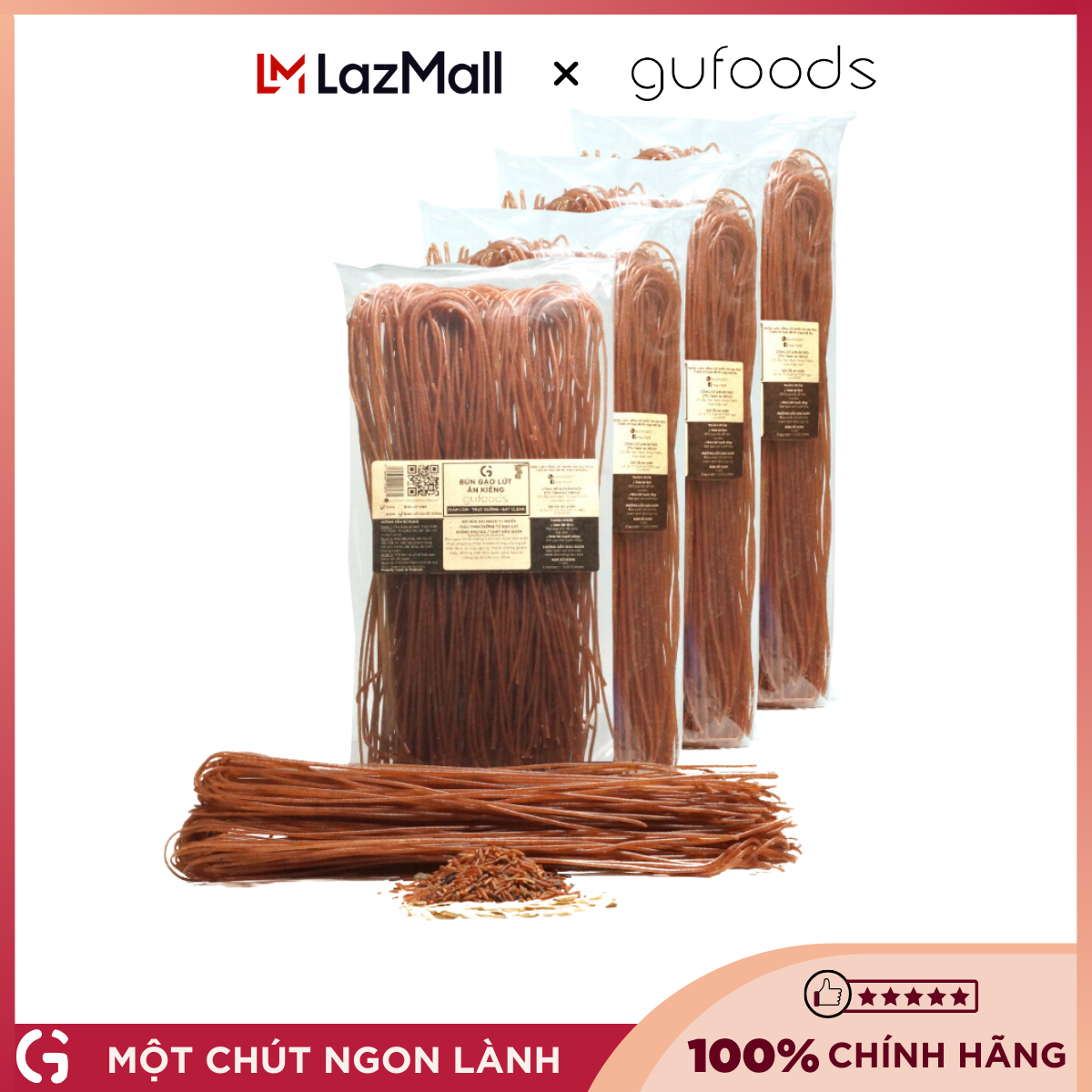 Combo 4 Bún gạo lứt ăn kiêng GUfoods (mỗi túi 500g) - Dai ngon, Kết hợp đa dạng món, Eat clean, Thực dưỡng, Thuần chay